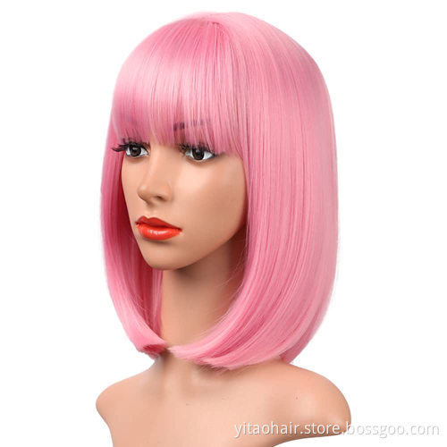 Natural Looking Pastel Mint Green Replacement Wig Neon Color Short Bob Hair with Bangs  Machine Made None Lace Synthetic Wig